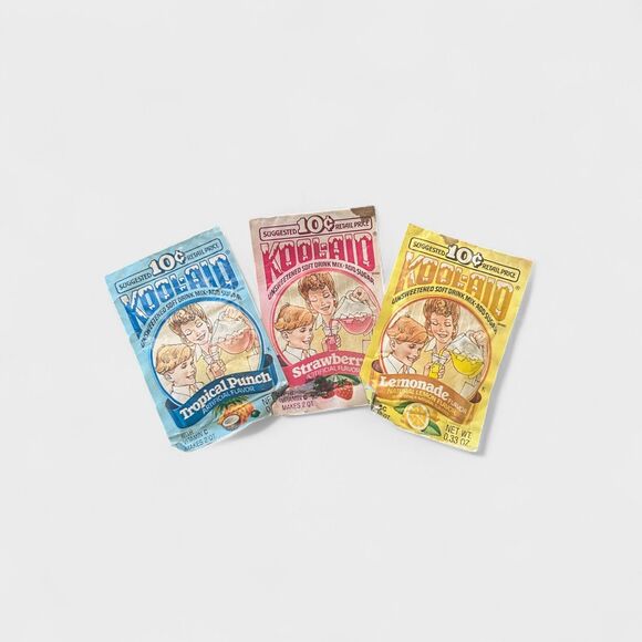 Vintage Kool-Aid 3 Packet Lot 10c Cent Packs Strawberry  Lemonade Punch 70s 80s - Picture 1 of 13